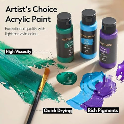 Acrylic Paint Set with 12 Art Brushes, 36 Colors (2 oz/Bottle) Acrylic Paint for Painting Canvas, Wood, Ceramic and Fabric, Paint Set for Beginners, Students and Professional Artist, Rich Pigments - style: 36 Colors Acrylic Paint 2 fl oz/60 ml-2