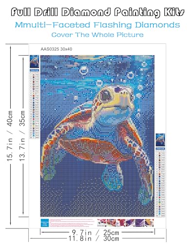 Sea Turtle Diamond Art Kits for Adults, Diamond Painting Kits for Adults | Turtle Diamond Art Kits for Adults Beginners Diamond Painting Kit, Full Drill Paint by Diamonds Gem Art Dots 12x16 Inch - color: Sea Turtle