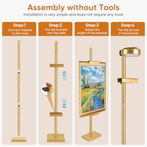30'' Adjustable Tabletop Easel Stand with Rechargeable 13RGB Poster Light | Picture Frame Light, Picture Easels for Display,Gold Metal Picture Frame Holder Stand for Artwork, Photo,Sign. - color: Gold