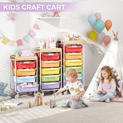 SYKIARIOL Utility Cart with 5 Labeling Drawers and Wooden Tabletop - color: Jelly Bean Color, size: 5-Drawer