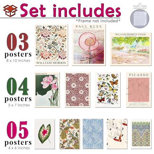 MAZUKO 12 Pcs Unframed Eclectic Museum Gallery Art - Boho Wall Decor - color: Vintage Eclectic Decor