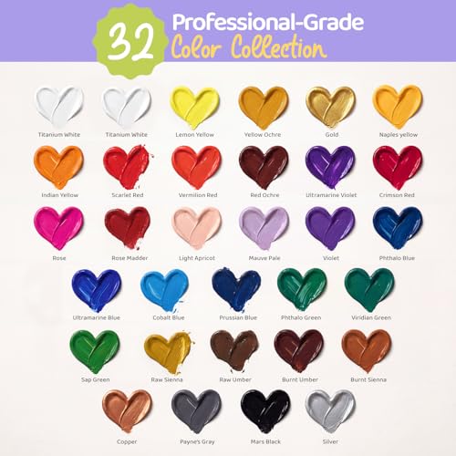 Chalkola Acrylic Paint Set for Adults & Kids - 56 Pcs Canvas Painting Kit with 32 Paints (22ml), 10 Brushes, 10 Canvases, Tabletop Easel, Palette, Knife - Professional Craft & Art Painting Supplies | 32 Acrylic Paints (22ml), 10 Brushes, 10 Canvases, Tabl