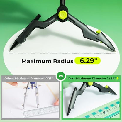 M&G Professional Metal Geometry Compass, 12.59 Inch Maximum Diameter, Lockable Distance & Safety Retractable Needle, Includes Extra Lead, Ideal for Drafting & Drawing - style: Upgraded