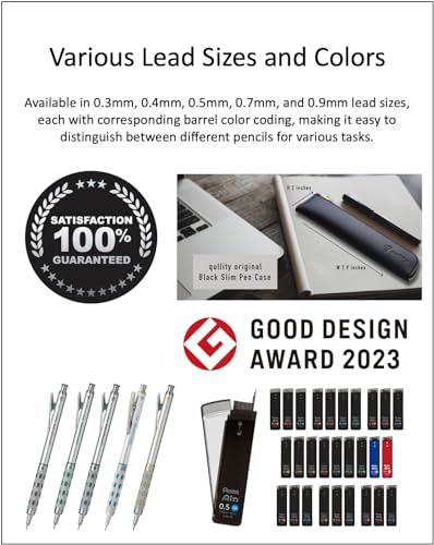 Graph Gear 1000 Mechanical Drafting Pencil Set (0.3mm / 0.4mm / 0.5mm / 0.7mm / 0.9mm), qullity original pen case - size: 0.3/0.4/0.5/0.7/0.9mm Set