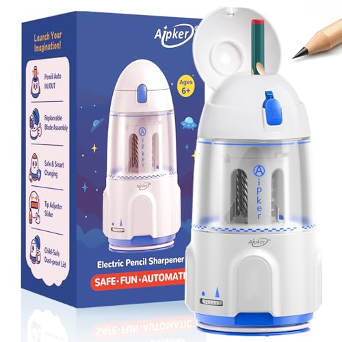 Electric Pencil Sharpener, Rechargeable Auto in & Out Pencil Sharpener for Colored & Jumbo Pencils (7-12mm), Fast Sharpening Classroom & Kids Desk Sharpener for Teachers Students