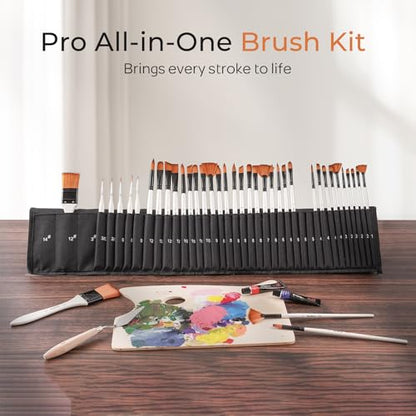 Nicpro 40 PCS Paint Brush Set, Professional Acrylic Paint Brushes - color: White, size: 40 Pieces