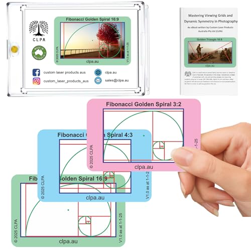 Fibonacci Golden Spiral Directors Viewfinder Card | Australian Designed and Made; Artist Viewfinder for Drawing and Photography; 3:2, 4:3 and 16:9 - size: Fibonacci Spiral