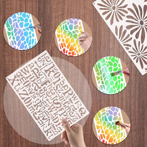 8PCS Large Stencils for Geometric Painting, Reusable Geometric Painting Stencils Abstract Layering Stencil for Painting on Wood Canvas Furniture Floor Decor DIY Supplies - style: Geometric 1