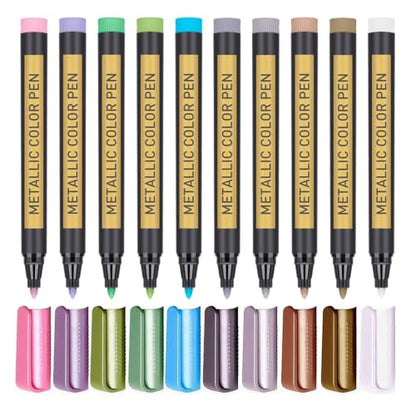 JR.WHITE Metallic Paint Markers, 10 Colors for Scrapbook, Black Paper, Photo Album, Rock Painting, Glass, Wood, Scrapbook Supplies, Card Making Kit, DIY Arts & Crafts