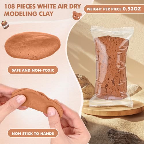 WinnerWhy 108 Pcs Air Dry Clay Bulk 38oz Air Dry Modeling Clay Soft DIY Ultra Light Modeling Clays Foam Magic Crafts for Sculpting Kids Gifts Party School Supplies for Crafts Artistic(Brown) - color: Light Brown