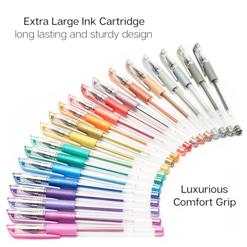 KINGART 400-20 Comfort Grip Gel Pens, Set of 20 Unique Metallic Colors - color: Metallic