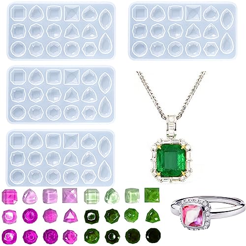 KuuGuu 4 PCS Gemstone Silicone Mold Clear Resin Molds Jewelry Casting Molds for Making DIY Crafting, Earring, Pendant, Studs Jewelry Epoxy Crafting Projects
