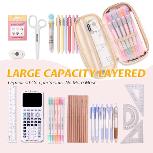 EASTHILL Big Capacity Pencil Pen Case Office College School Large Storage High Capacity Bag Pouch Holder Box Organizer Blue (Pink) - color: Pink