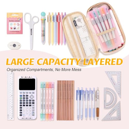 EASTHILL Big Capacity Pencil Pen Case Office College School Large Storage High Capacity Bag Pouch Holder Box Organizer Blue (Pink) - color: Pink