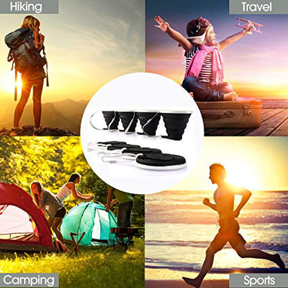 ME.FAN Silicone Collapsible Travel Cup - Silicone Folding Camping Cup with Lids - Expandable Drinking Cup Set - Portable, Graduated [9.22oz] - color: 4 Pack-Black