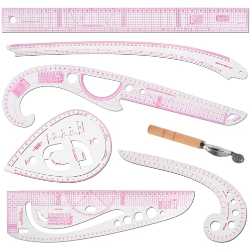 KISEER 7 Pcs Clear Metric Sewing Ruler Set French Curve Pattern Making Ruler Kit for Knitting Tailors Crafting Dress Designers Sewing Beginner Supplies - size: 7 Pcs - Standard