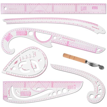 KISEER 7 Pcs Clear Metric Sewing Ruler Set French Curve Pattern Making Ruler Kit for Knitting Tailors Crafting Dress Designers Sewing Beginner Supplies - size: 7 Pcs - Standard
