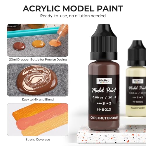 Nicpro 10 Colors Face & Skin Tones Model Paint Set, 20ml Ready to Use | Modeling Acrylic Paints, Brush & Airbrush, Miniature Paint Set for Beginners & Pro on Models, Figures, Busts, with 1 Thinner - style: Face & Skin Tones