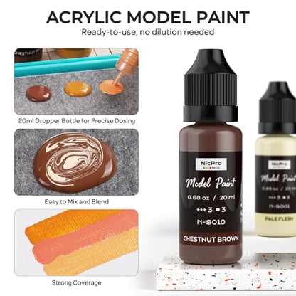 Nicpro 10 Colors Face & Skin Tones Model Paint Set, 20ml Ready to Use | Modeling Acrylic Paints, Brush & Airbrush, Miniature Paint Set for Beginners & Pro on Models, Figures, Busts, with 1 Thinner - style: Face & Skin Tones