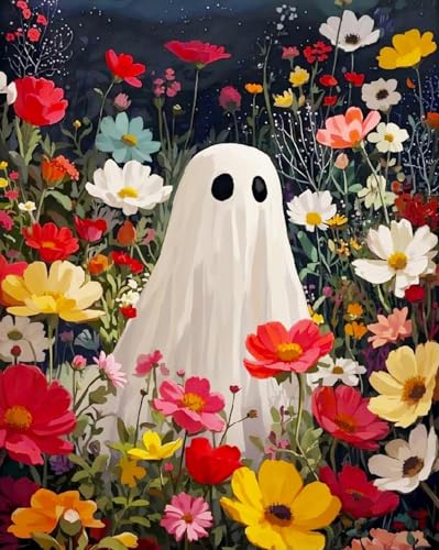 ARPADAMO Halloween Diamond Art Kits for Adults Cute Ghost Flowers 12x16in - color: DP04087