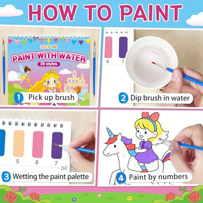SOCOLER Paint with Water Coloring Books for Kids & Toddlers,Princess &Party | Mess Free Watercolor Painting Set, Water Color Painting Book,Craft Art Kit, Boys & Girls Birthday Gift, Travel Activity Toy - style: Princess and Party