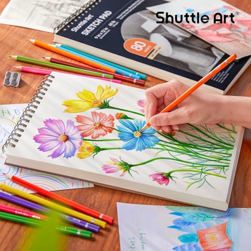 Artists Sketch Books, 9 x 12 Shuttle Art 160 Sheets of Sketch Paper pad Ideal for Drawing and School Supplies (2 Pack) - size: 80 Sheets x2