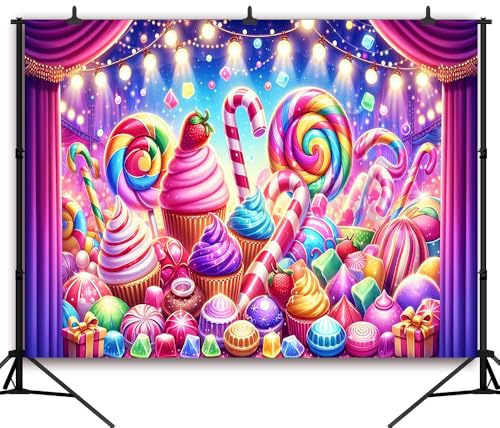 10x8FT Candyland Backdrop Sweet Candy Fest Ice Cream Lollipop Candy Cane Background for Kids Baby Shower Birthday Decorations Girls Sweet Candy Party Vinyl - size: 10x8FT