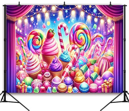 10x8FT Candyland Backdrop Sweet Candy Fest Ice Cream Lollipop Candy Cane Background for Kids Baby Shower Birthday Decorations Girls Sweet Candy Party Vinyl - size: 10x8FT
