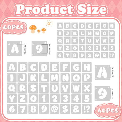 80 Pcs Letter Stencils, Large Letter Stencils for Painting (2 Inch+3 Inch) | Alphabet & Number Stencil for Crafts, Reusable,PET,Letters Stencils for Painting on Wood,Wall,Fabric,Chalkboard,Signs,DIY Art - size: 2 Inch+3 Inch