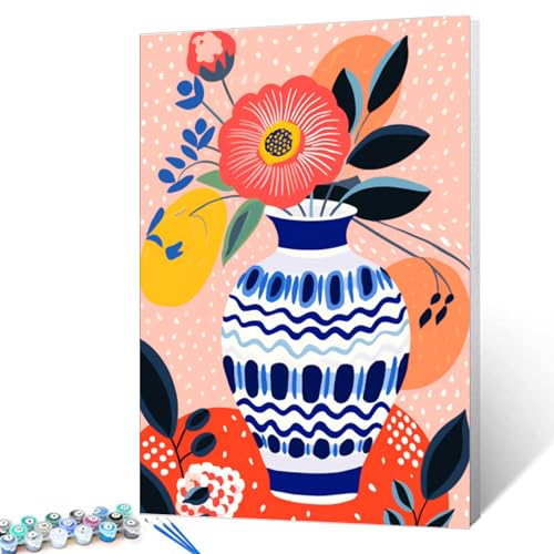 Tucocoo Colorful Vase Floral Flowers Oil Painting Paint by Number Kits 16 x 20 inch Canvas Pink Flower DIY Painting for Kid Students Adult Beginner with Brushes Acrylic Pigment(DIY Frame) - color: Floral Vase 03, size: 16''x20''(DIY Frame)