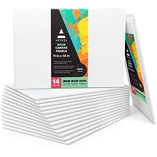 ARTEZA Canvas Panels, 11 x 14 in, Pack of 14, 100% Cotton Pre-Primed Canvas Boards for Acrylic, Oil, Gouache, Tempera, Pouring Paint, Crafts, and Wall Art - size: 11 x 14 (Pack of 14)