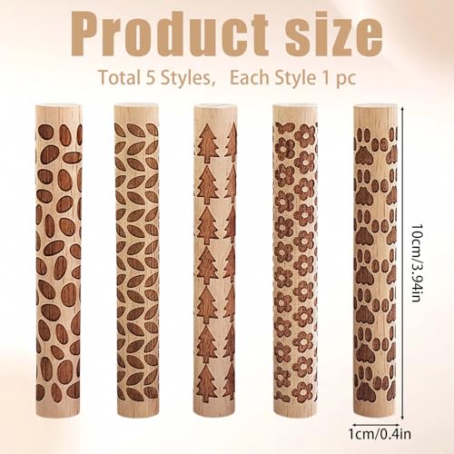5 PCS Wooden Clay Texture Rollers Set, 100mm Pottery Pattern Rolling Pins with 10 Unique Designs, Ceramic and Polymer Clay Stamp Roller Tools for Studio Craft, Sculpting & Handmade Art Projects (B) - color: B