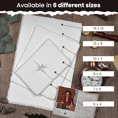 LEATHER VILLAGE Offwhite Deckled Edge Handmade Watercolor Paper 5x7 - color: White, size: 7"X5"