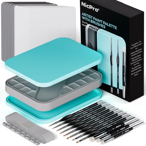 Nicpro Miniature Painting Kit with Wet Palette, Detail Paint Brush Drybrush | 11PCS Detail Paint Brushes Drybrush, 100PCS Wet Pallet Paper, 4PCS Sponge, Brush Holder, For Miniature Model Painting - color: Blue