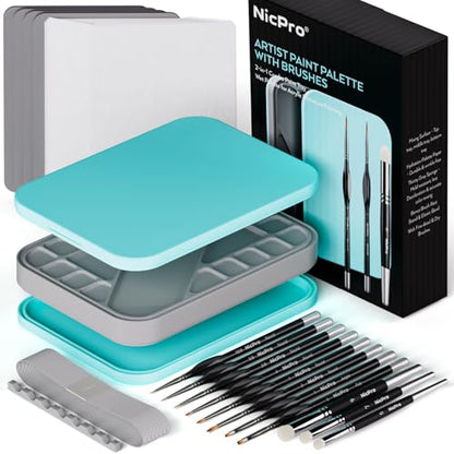 Nicpro Miniature Painting Kit with Wet Palette, Detail Paint Brush Drybrush | 11PCS Detail Paint Brushes Drybrush, 100PCS Wet Pallet Paper, 4PCS Sponge, Brush Holder, For Miniature Model Painting - color: Blue