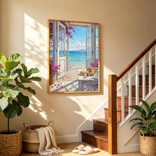TOCOHANALOGY Paint by Numbers Kit for Adults, Beach Landscape DIY Number Painting for Adults Beginner, Flower Adult Paint by Number Kits on Canvas for Home Wall Decor 16x20in