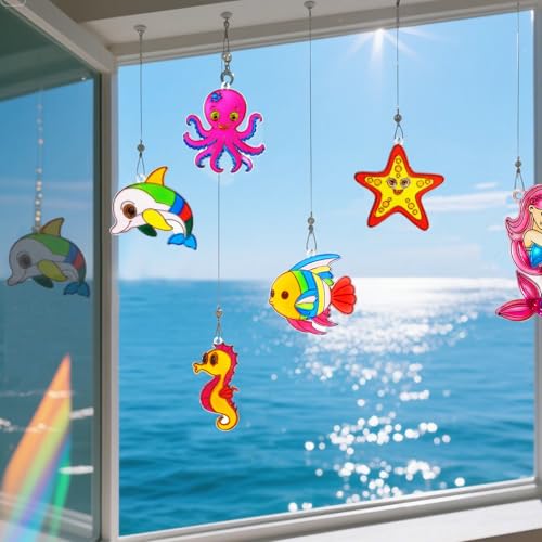 30 Set Ocean Animal Suncatcher Craft Kits, DIY Under the Sea Window Art | Featuring DIY window art for summer activities, sea-themed parties, and home decor beach-themed events - style: Ocean