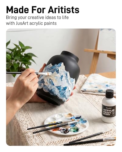 JusArt 24 Colors Acrylic Paint Set, Including Gold and Silver, 8.45oz(250ml) Large Bottles Adult Artist Paints for Canvas, Crafts, Mural, Rocks, Clay, Fabric, Wood - color: New 24 Colors (8.45oz)