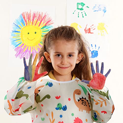 CUBACO Kids Painting Apron, 2pcs Waterproof Art Smocks For Child 3-8 Years, Kids Smocks for Painting Aprons with Long Sleeve - color: Dinosaur