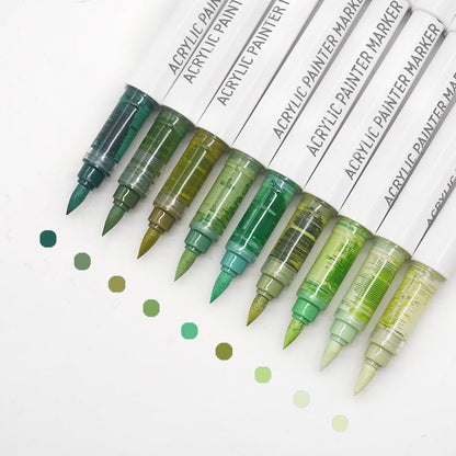 Water Based Acrylic Paint Markers, 9 Colors Paint Pen Set - color: Green Series-2