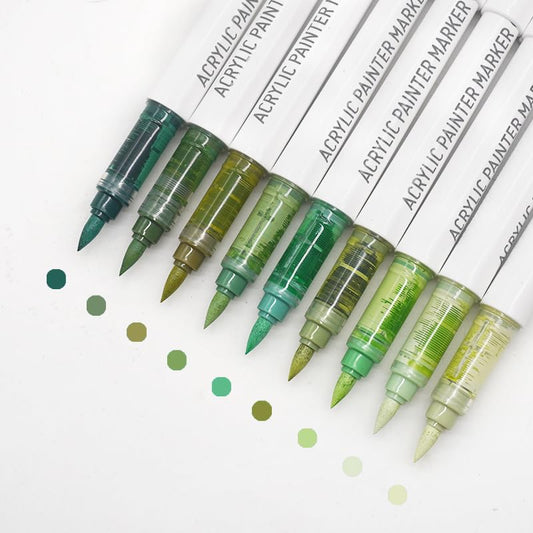 Water Based Acrylic Paint Markers, 9 Colors Paint Pen Set - color: Green Series-2