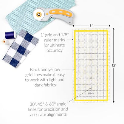 WA Portman 9x12 Self Healing Cutting Mat, Fabric Rotary Cutter, Clear Ruler | Quilting Kit includes 9x12 Fabric Cutting board, Fabric Rotary Cutter with 5 Blades, & 6x12 Clear Quilting Ruler, Sewing Kit - size: 9" x 12"