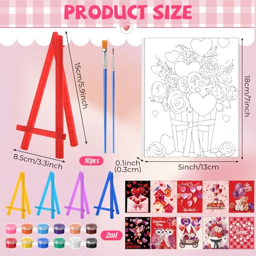 Blosssound 10 Set Valentine's Day Pre Printed Canvas Heart Pre Drawn Canvas Painting with Easel Kits 5" x 7" Outline Painting Panels for Beginners, DIY Craft Project, Home Decors - style: Heart