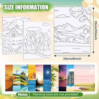 Sherr 20 Pcs Stretched Pre Drawn Canvas Afro Queen Black Art for Painting for Adults Outline Pre Drawn Stretched Cotton Canvas to Paint Party Set, 8 x 10''(Landscape) - style: Landscape