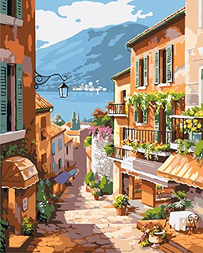 QUITEDEW Scenery Paint by Numbers Kit for Adults Beginner 16X20 Inch | Paint by Number Landscape,City Paint by Number for Adults Canvas,DIY Oil Painting Kits for Gifts Home Decor - color: A2-town
