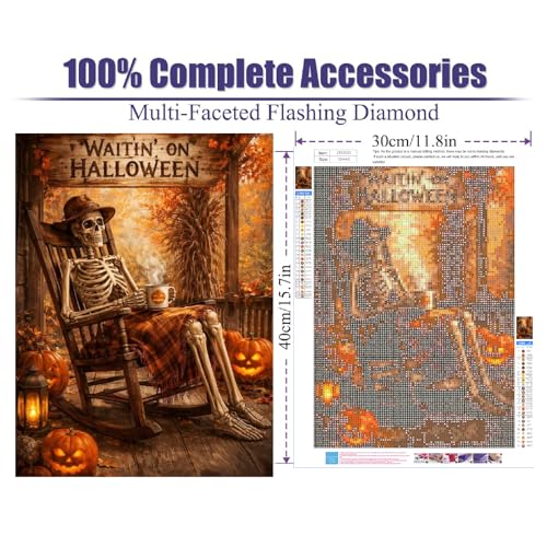 LWZAYS Halloween Diamond Art Kits for Adults, Skeleton Diamond Painting Kits for Adults, DIY 5D Full Drill Round Crystal Rhinestone Gem Art Craft Kits for Home Decor 12x16 Inch - color: JX0500-US