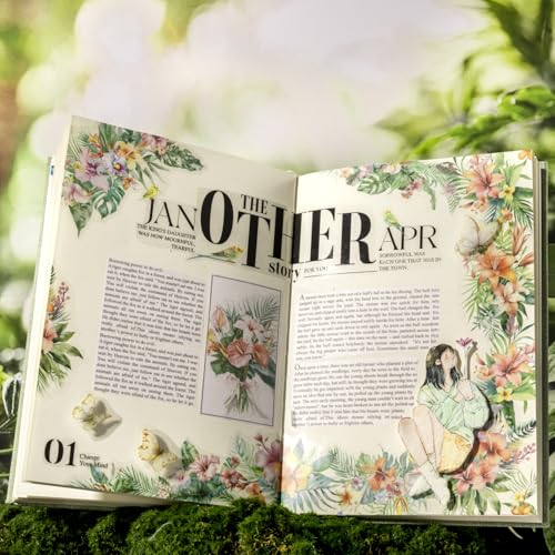 120 Pcs Tropical Flower and Leaf PET Stickers for Scrapbooking | Floral bouquets and lush foliage; pre-cut, transparent and water-resistant for journals, collages and crafts - color: Botanical Library