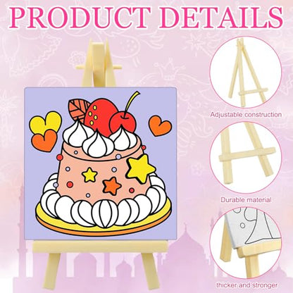 Tenceur 48 Pcs Kids Paint Party Favors Sets with 12 Pcs Unicorn Girl Cake Pre Drawn Canvas Panel and Wooden Easel Set Paint Pots and Brushes 12 Mini Apron and Tote Bag for Kids Girls Student Boys - style: Unicorn