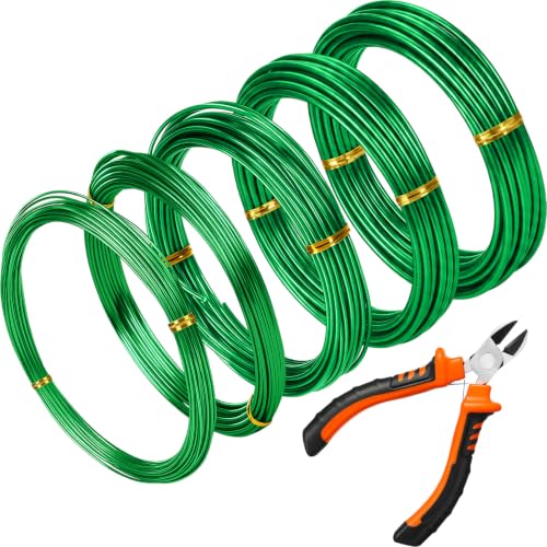 Mudder 5 Roll Bonsai Training Wire Aluminum 1/1.5/2/2.5/3mm Green | Anodized Coating Resists Rust, 118 Ft for Branches, Includes Cutter, Flexible Cable Holds Shape, For Bonsai Tree Training - color: Green, size: 1/1.5/2/2.5/3mm