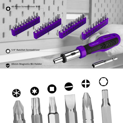 DEKOPRO Tool Set: 228 Piece Home Tool Kit, Household Basic Repair Tool Set Comes with Storage ToolBox, Socket Wrench Set for Car, Hand Tool Box Set for Home - Purple - color: Purple